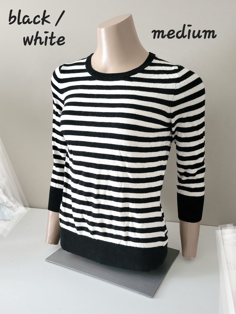 Joe Fresh Black and White Striped Crewneck Sweater